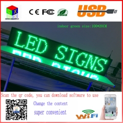 40X8 inch P10 indoor green LED sign wireless and usb programmable rolling information 1000x200MM led display screen