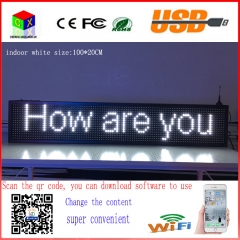 40X8 inch P10 indoor white LED sign wireless and usb programmable rolling information 1000x200MM led display screen