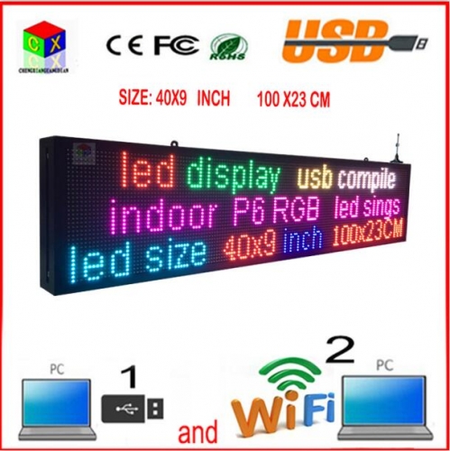 40x9 inch full color indoor led sign and usb wifi programmable scrolling information LED display