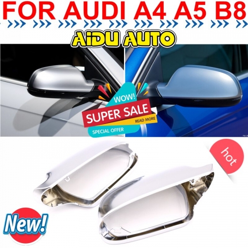 1 Pair For Audi A4 S4 A5 S5 B8 8.5 matt chrome Silver mirror case rearview mirror cover shell