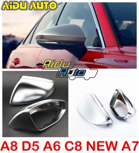 High quality 1 pair For Audi A6 C8 A8 D5 NEW A7 Side Assist Support matt Silver chrome mirror case rearview cover shell