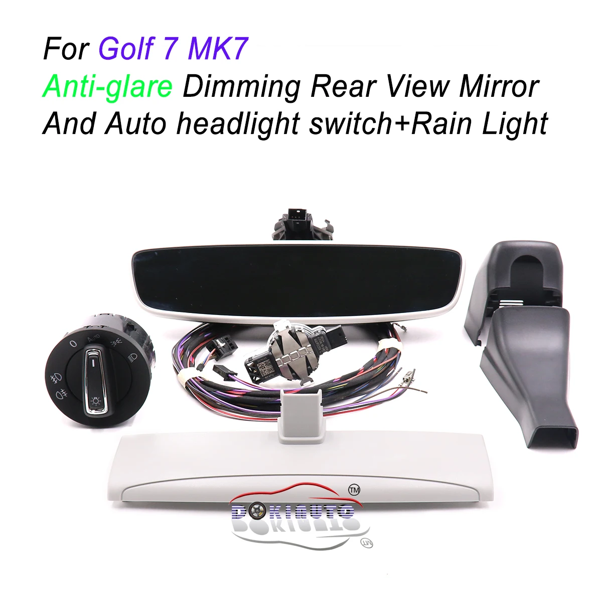 Auto headlight switch+Rain Light Wiper Sensor Anti-glare Dimming Rear View Mirror For VW Golf 7 MK7