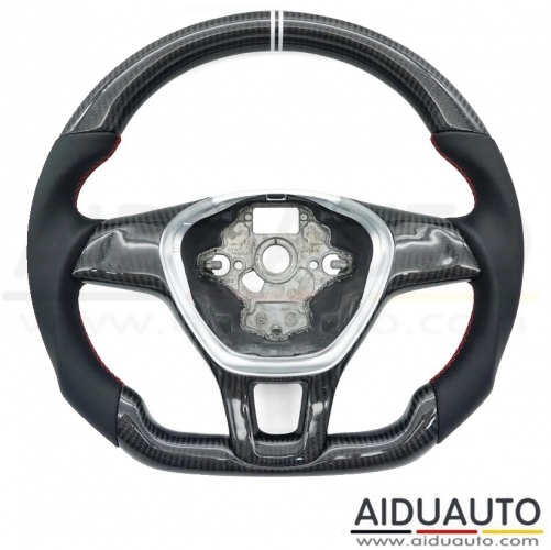 For VW Amarok, the left and right sides are genuine leather, the top and bottom are carbon fiber red lines, with carbon fiber button covers and double