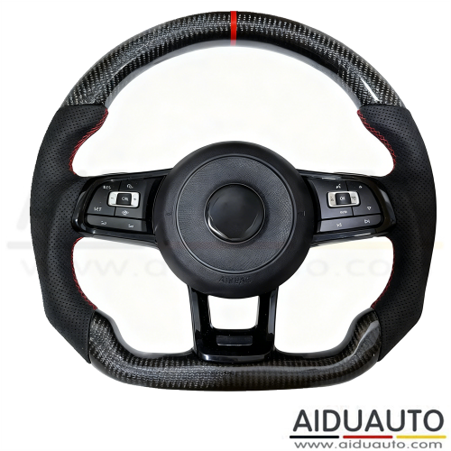 Glossy Carbon Fibre Leather Steering Wheel for VW Polo Golf 6 7 7.5 8 R GTI Passat B6 B7 CCMK6 Mk7 Jetta