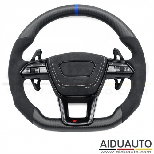 For Audi A6 C8 S6 RS6 With Heating Function Matte Carbon Fiber Semi Perforated Sports Steering Wheel