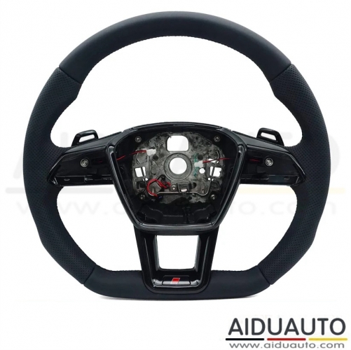 For Audi A6 C8 Heated steering wheel painted black leather, black stitching multifunctional steering wheel