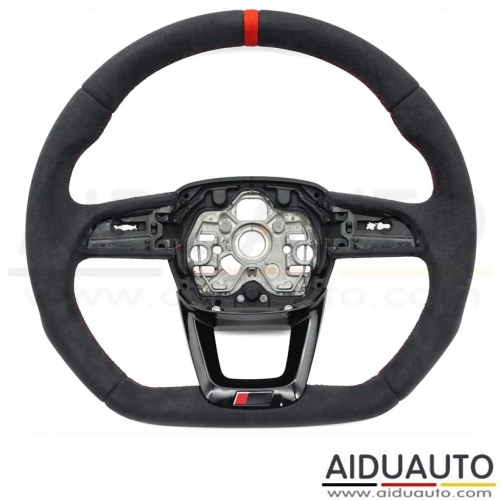 For Audi Q3 F3 Painted Black Semi Full Alcantara Flat Red stitchs Bottomed Sports steering wheel