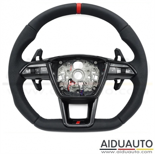 For Audi A6 RS6 C8 Pemi Perforated Leather Blat Bottomed Sports Steering Wheel With Heating