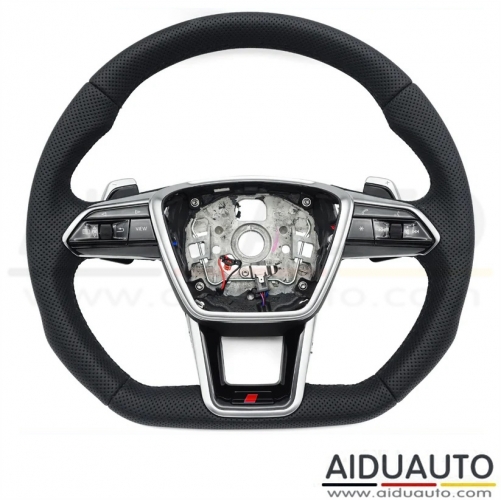 For Audi A6 C8 Fully Perforated Multifunctional Flat Bottomed Sports Steering Wheel With Heating