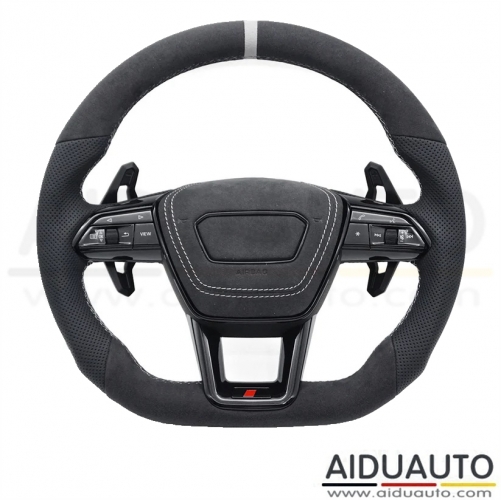 Heated steering wheel For AUDI A6 C8 LightGray stitching Alcantara perforated leather multifunction steering wheel - Silver