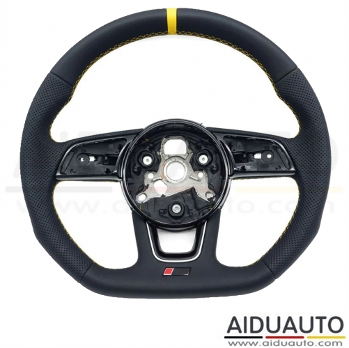 For Audi A4 B9 Semi - Perforated Leather Steering Wheel Yellow Stitching & Centering Mark