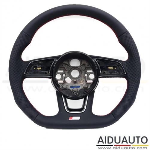 Half Perforated Leather Flat Bottomed Sports Steering Wheel For Audi A3 8Y - Red Stitching