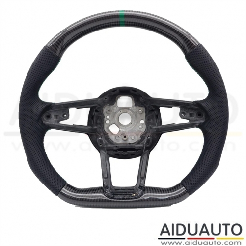 Carbon Fiber Steering Wheel For Audi R8 TT TTS TTRS 2016-2023 Perforated Leather Car Steering Wheel D-shape Flat Bottom - Green