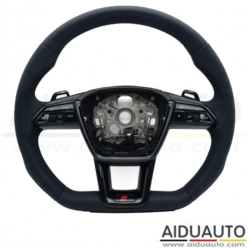 For Audi A6 C8 A7 perforated leather baking black sports flat bottomed steering wheel - black stitching