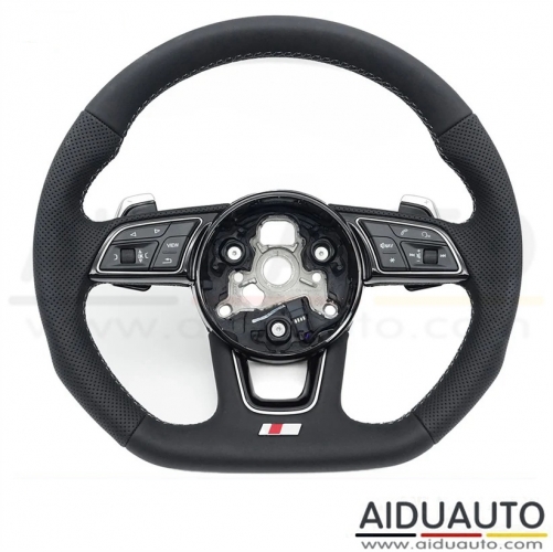 For Audi S Logo A4 B9 leather Full punch half punch Multi-color stitching various styles of paddles steering wheel - Dark grey stitching