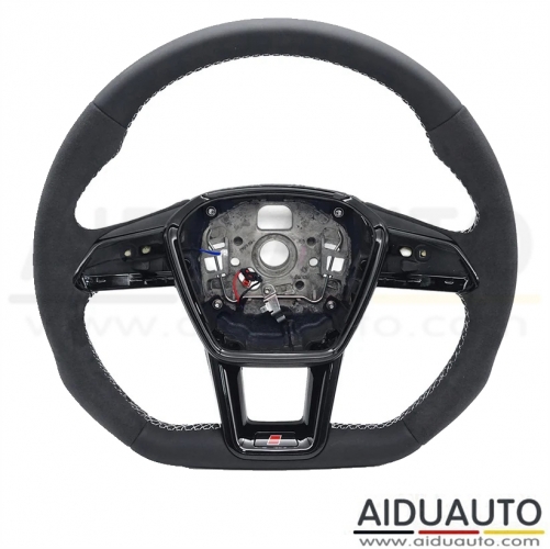 Heated steering wheel for Audi A6 C8 A7 painted black perforated leather steering wheel - white stitching