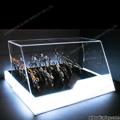 GlowDisplay acrylic hair dryer display case for trade show booth with LED lighting