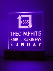 Theo Paphitis SBS winnersTrophy ambient LED lighting award sign display with wood base