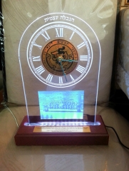 LED WOOD BASE ACRYLIC AWARD TROPHY DISPLAY WITH CLOCK SIGN