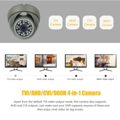 CCTV Camera 2MP 1920x1080P 4-in-1 (TVI/AHD/CVI/960H ) Outdoor Security Dome Camera, Day & Night Monitoring IP66, 3.6mm Lens (Dark Gray)