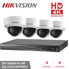 Hikvision kit DS-7604NI-K1/4P 4K 4ch NVR 4 x DS-2CD2085FWD-I 8mp IP Cameras