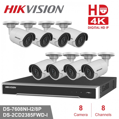 Hikvision 4K NVR kit DS-7608NI-I2/8P 8ch NVR 8 x DS-2CD2085FWD-I 8mp IP Cameras