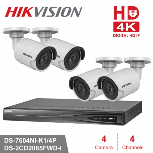 Hikvision kit DS-7604NI-K1/4P 4K 4ch NVR 4 x DS-2CD2085FWD-I 8mp IP Cameras