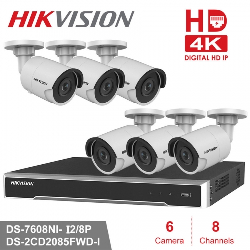 Hikvision kit DS-7608NI-I2/8P 4K 8ch NVR 6 x DS-2CD2085FWD-I 8mp IP Cameras