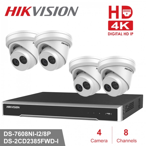 Hikvision kit DS-7608NI-I2/8P 4K 8ch NVR 4 x DS-2CD2385FWD-I 8mp IP Cameras