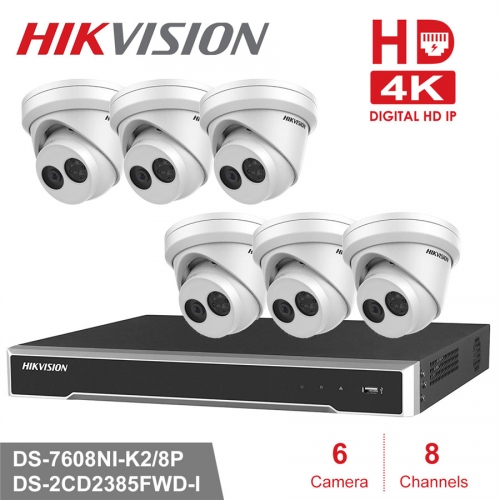 Hikvision kit DS-7608NI-K2/8P 4K 8ch NVR 6 x DS-2CD2385FWD-I 8mp IP Cameras