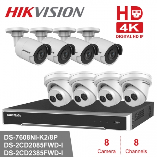 Hikvision kit DS-7608NI-K2/8P 4K 8ch NVR 4 x DS-2CD2385FWD-I 4XDS-2CD2085FWD-I 8MP IP camera