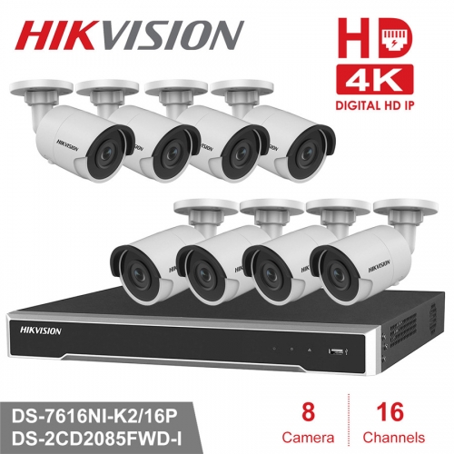 Hikvision kit DS-7616NI-K2/16P 4K 8ch NVR 8 x DS-2CD2085FWD-I 8mp IP Cameras