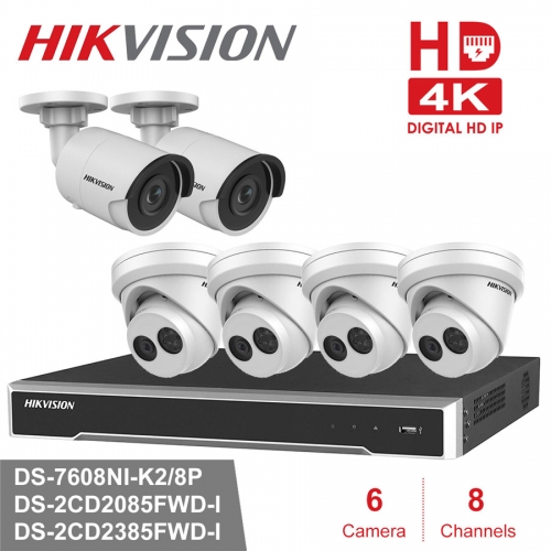 Hikvision kit DS-7608NI-K2/8P 4K 8ch NVR 6 x DS-2CD2385FWD-I 2XDS-2CD2085FWD-I 8MP IP camera