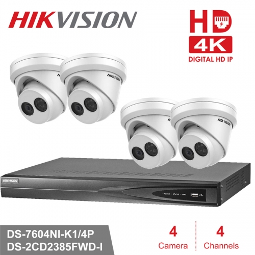 Hikvision kit DS-7604NI-K1/4P 4K 4ch NVR 4 x DS-2CD2385FWD-I 8mp IP Cameras