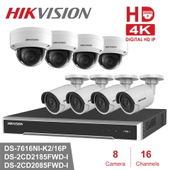 Hikvision kit DS-7616NI-K2/16P 4K 8ch NVR 4 x DS-2CD2085FWD-I 8mp IP Cameras 4 x DS-2CD2185FWD-I 8mp IP Cameras