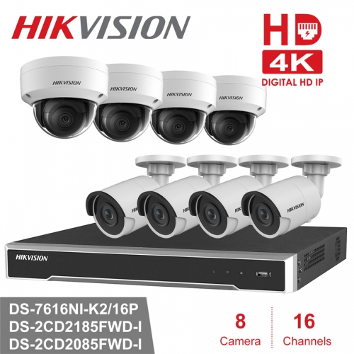 Hikvision kit DS-7616NI-K2/16P 4K 8ch NVR 4 x DS-2CD2085FWD-I 8mp IP Cameras 4 x DS-2CD2185FWD-I 8mp IP Cameras