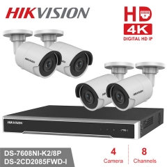 Hikvision kit DS-7608NI-K2/8P 4K 8ch NVR 4 x DS-2CD2085FWD-I 8mp IP Cameras