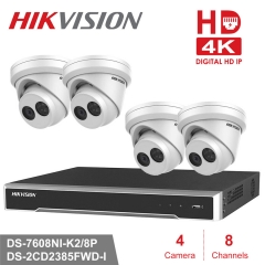 Hikvision kit DS-7608NI-K2/8P 4K 8ch NVR 4 x DS-2CD2385FWD-I 8mp IP Cameras
