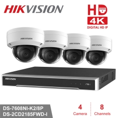 Hikvision kit DS-7608NI-K2/8P 4K 8ch NVR 4 x DS-2CD2185FWD-I 8mp IP Cameras