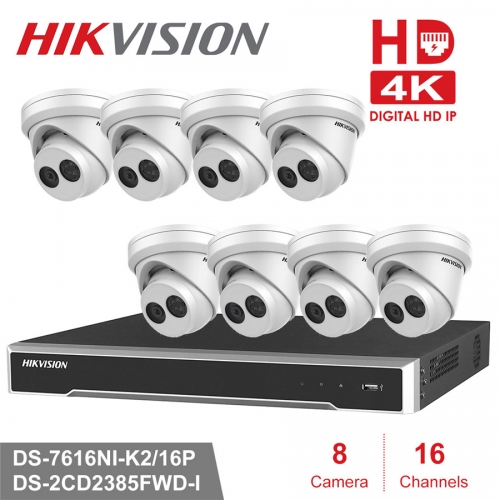 Hikvision kit DS-7616NI-K2/16P 4K 8ch NVR 8 x DS-2CD2385FWD-I 8mp IP Cameras