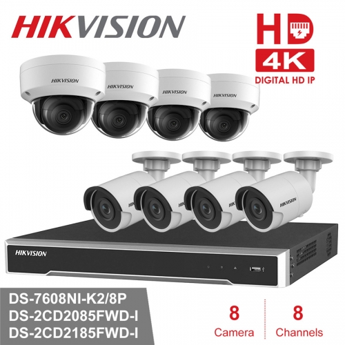 Hikvision kit DS-7608NI-K2/8P 4K 8ch NVR 4 x DS-2CD2185FWD-I 4 XDS-2CD2085FWD-I 8MP IP camera