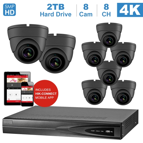 Anpviz 8 channel 4K home security system with 8 Eyeball Dome 5MP 2592x1944P IP POE Cameras, 2TB Storage - Outdoor weatherproof IP Poe Security cameras, 100ft Night Vision - H.265+ , Plug and Play,Remote Home Monitoring System, IPK768315G-8