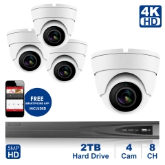 Anpviz 8 channel 4K home security system with 4 Eyeball Dome 5MP 2592x1944P IP POE Cameras, 2TB Storage - Outdoor weatherproof IP Poe Security cameras, 100ft Night Vision - H.265+ , Plug and Play,Remote Home Monitoring System, IPK768315W-4