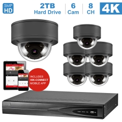 Anpviz 8 channel 4K home security system with 6 Dome 5MP 2592x1944P IP POE Cameras, 2TB Storage - Outdoor weatherproof IP Poe Security cameras, 100ft Night Vision - H.265+ , Plug and Play,Remote Home Monitoring System, IPK768025G-6 ( NVR By Hikvision)