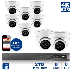 Anpviz 8 channel 4K home security system with 8 Eyeball Dome 5MP 2592x1944P IP POE Cameras, 2TB Storage - Outdoor weatherproof IP Poe Security cameras, 100ft Night Vision - H.265+ , Plug and Play,Remote Home Monitoring System, IPK768315W-8