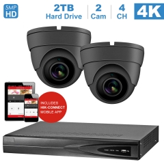 Anpviz 4 channel 4K home security system with 2 Eeyball Dome 5MP 2592x1944P IP POE Cameras, 2TB Storage - Outdoor weatherproof IP Poe Security cameras, 100ft Night Vision - H.265+ , Plug and Play,Remote Home Monitoring System, IPK764315G-2 ( NVR By Hikvis