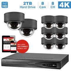 Anpviz 8 channel 4K home security system with 8 Dome 5MP 2592x1944P IP POE Cameras, 2TB Storage - Outdoor weatherproof IP Poe Security cameras, 100ft Night Vision - H.265+ , Plug and Play,Remote Home Monitoring System, IPK768025G-8 ( NVR By Hikvision)