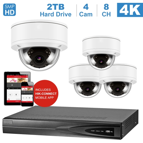 【 Audio H.265+】Anpviz 8 channel 4K home security system with 4 Dome 5MP 2592x1944P IP POE Cameras With Audio, 2TB Storage - Outdoor weatherproof IP Poe Security cameras, 100ft Night Vision - H.265+ , Plug and Play,Remote Home Monitoring System, IPK768025W