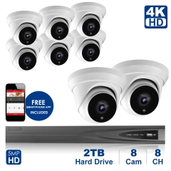 Anpviz 8 channel 4K home security system with 8 Turret Security Dome IP Camera 5MP 2592x1944P, 2TB Storage - Outdoor weatherproof IP Poe Security cameras, 100ft Night Vision - H.265+ , Plug and Play,Remote Home Monitoring System, IPK768035W-8 ( NVR By Hik