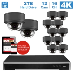 Anpviz 16 channel 4K home security system with 12 Dome 5MP 2592x1944P IP POE Cameras, 4TB Storage - Outdoor weatherproof IP Poe Security cameras, 100ft Night Vision - H.265+ , Plug and Play,Remote Home Monitoring System, IPK7616025G-12